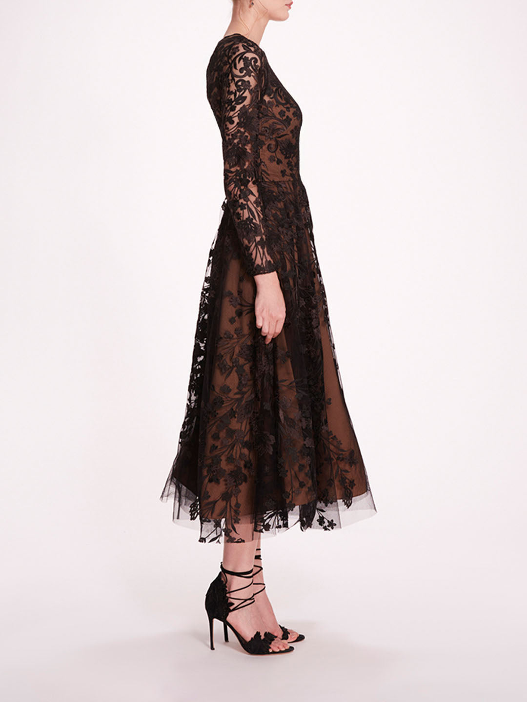 Long Sleeve Tulle Midi Dress | Marchesa