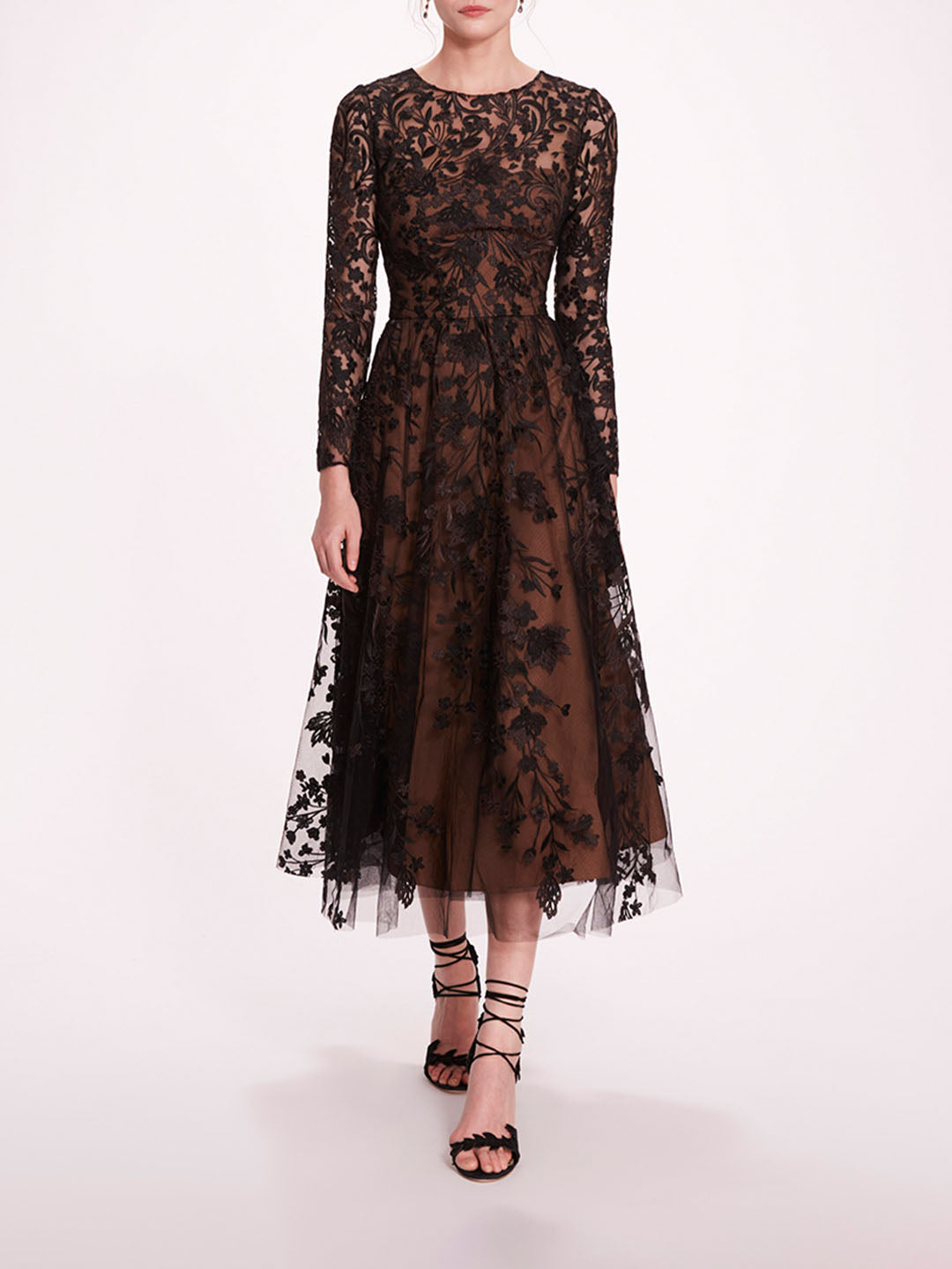 Long Sleeve Tulle Midi Dress | Marchesa