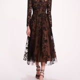 Long Sleeve Tulle Midi Dress | Marchesa