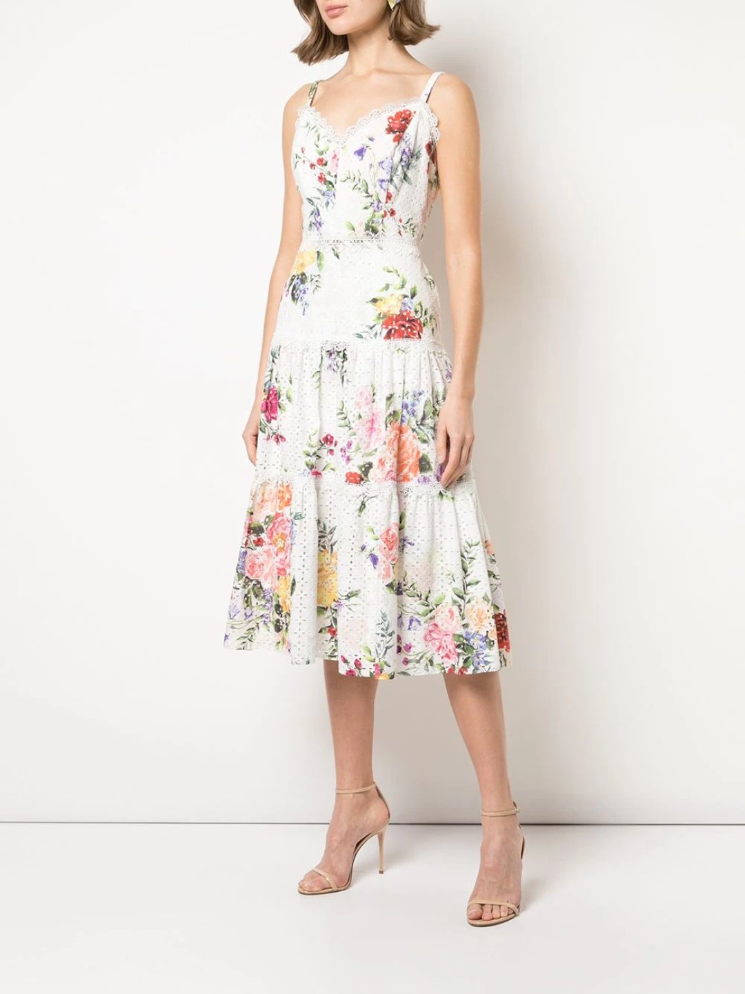 Printed Sleeveless Eyelet Midi Marchesa