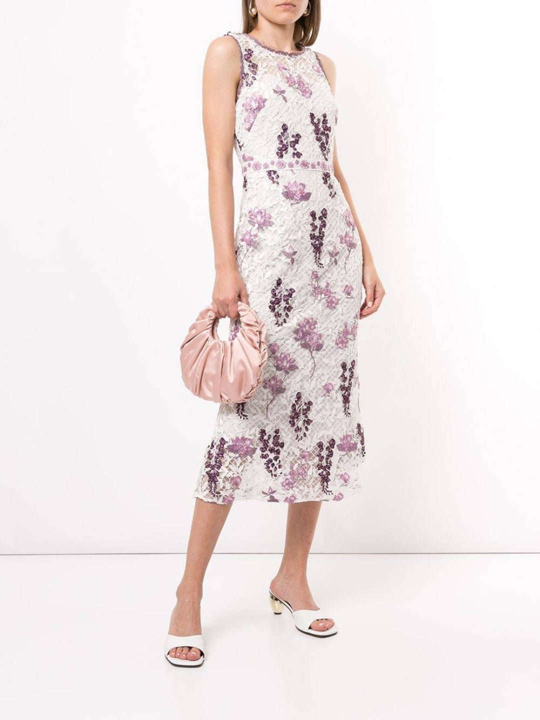 Sleeveless Floral Guipure Dress Marchesa