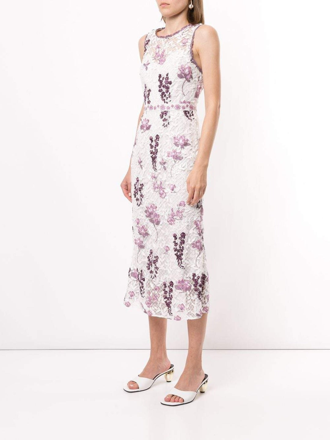 Sleeveless Floral Guipure Dress Marchesa