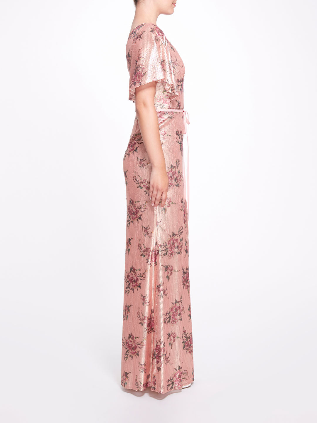 Marchesa notte pink 2025 floral flutter dress