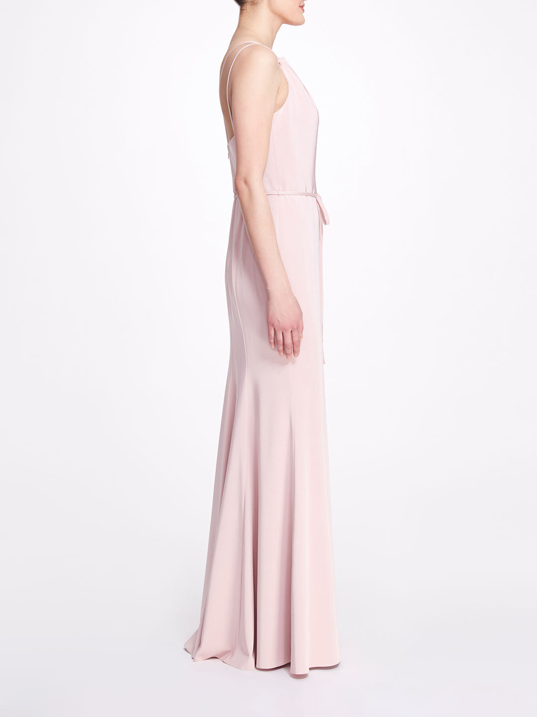 One-Shoulder Crepe Trumpet Gown with front slitTH087.Blush