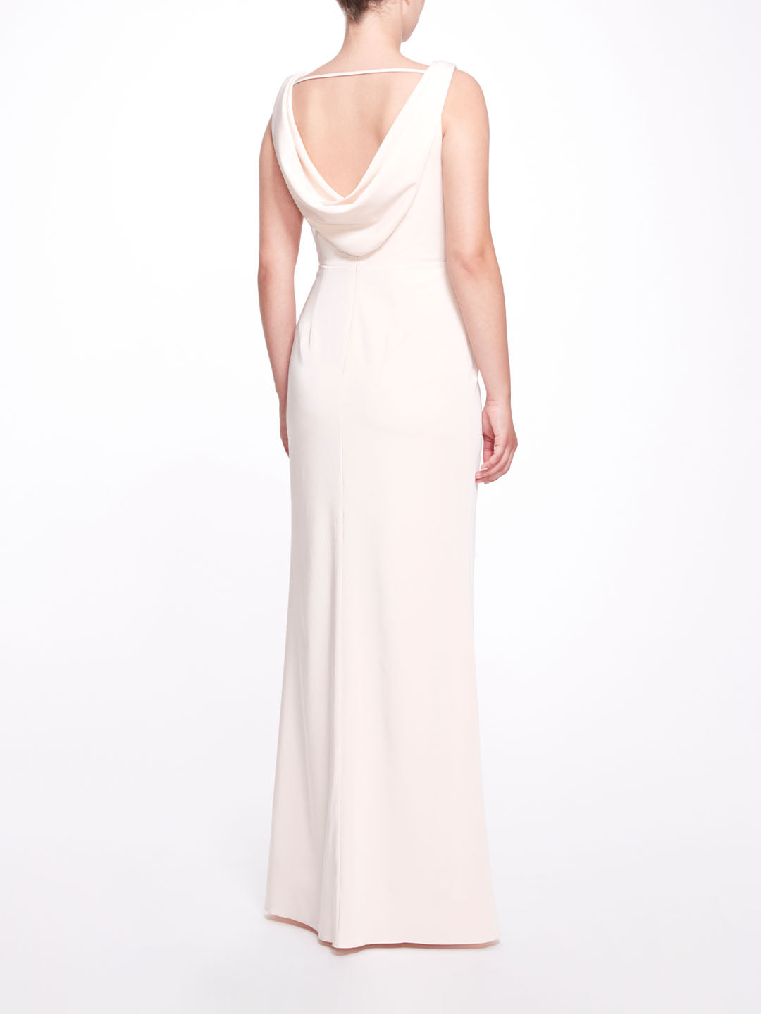 Pale Blush V-Neck Gown with Draped Low Back – Marchesa