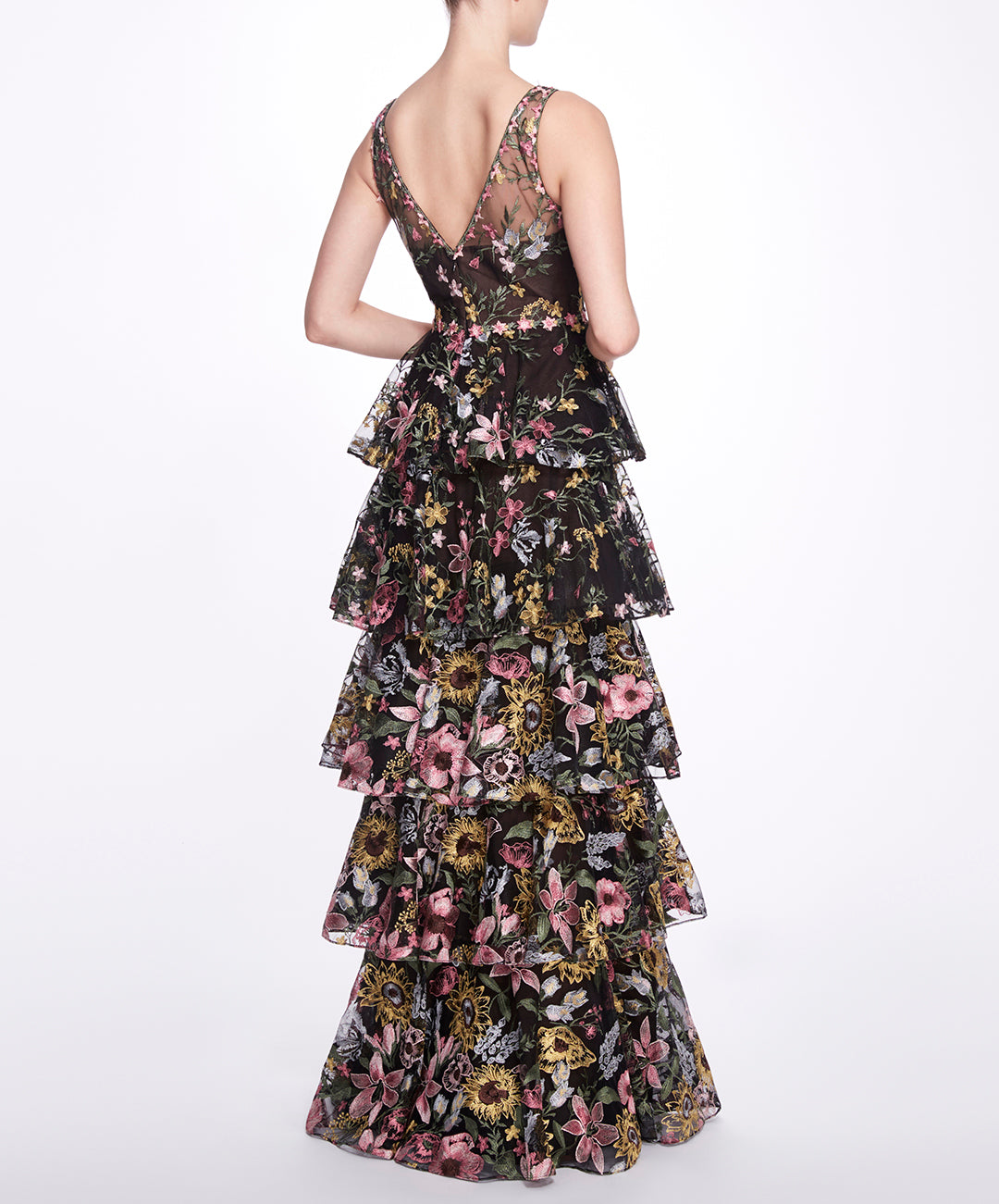 Marchesa notte v clearance neck embroidered gown