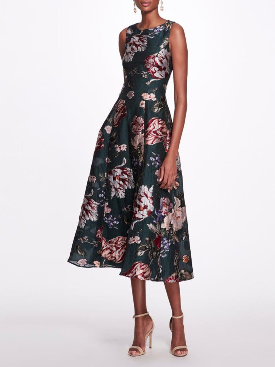 Floral Fil Coupé Tea-length Gown – Marchesa