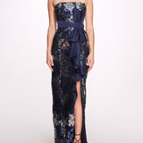 Sequined Gown with Front Side Slit | Marchesa