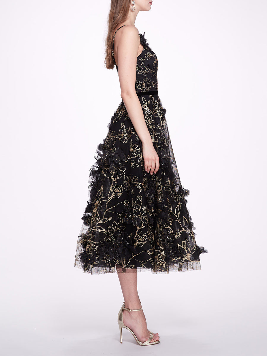 Sleeveless Embroidered Tea-Length Gown – Marchesa